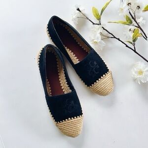 Tory Burch Suede Woven Espadrilles Black